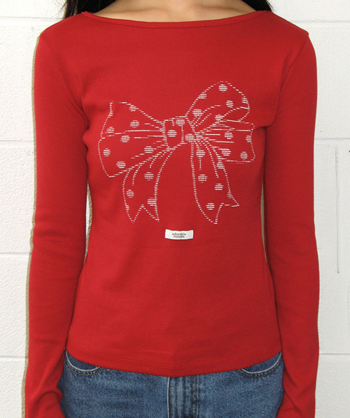 론론(RONRON) DOT RIBBON SLIM FIT LONG SLEEVE RED