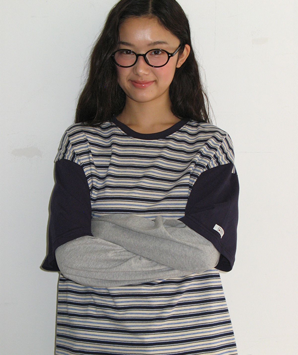 론론(RONRON) COLOR BLOCK STRIPE LAYERED LONG SLEEVE NAVY