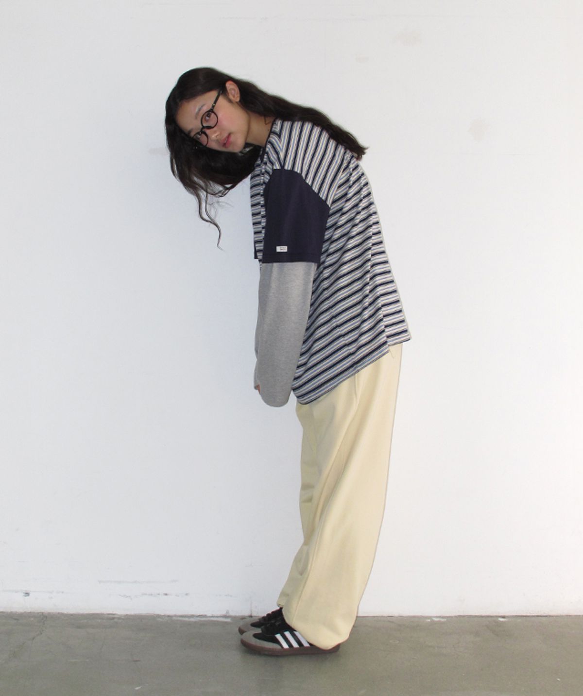 론론(RONRON) COLOR BLOCK STRIPE LAYERED LONG SLEEVE NAVY