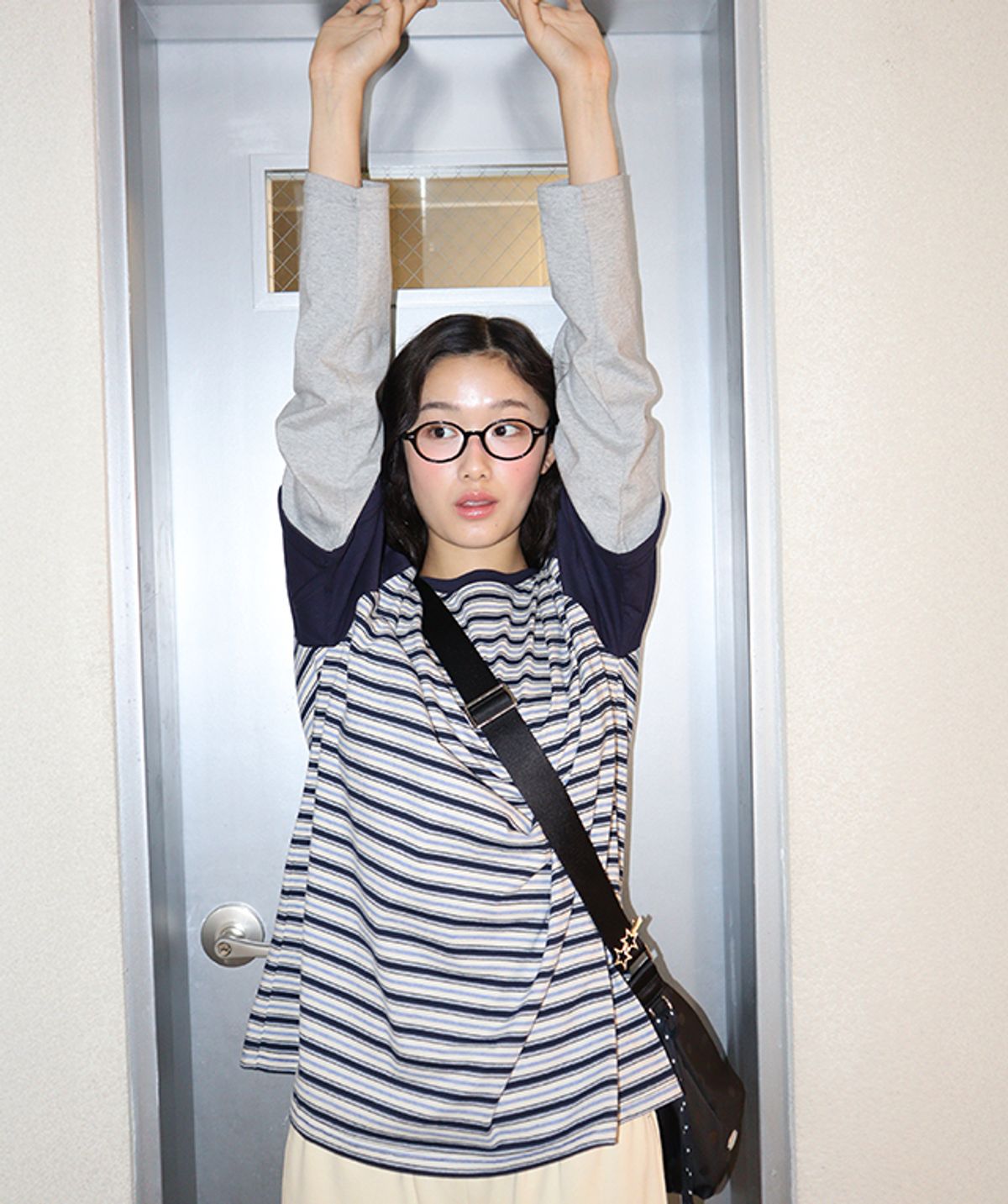 론론(RONRON) COLOR BLOCK STRIPE LAYERED LONG SLEEVE NAVY