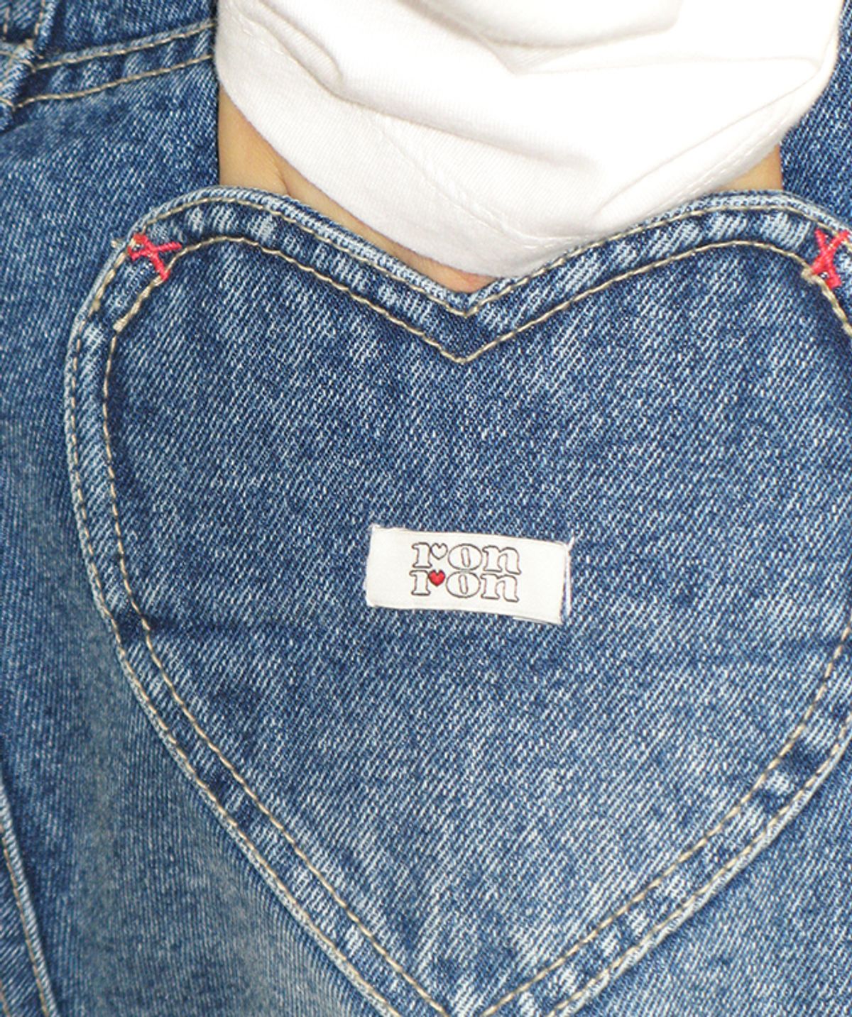론론(RONRON) HEART POCKET ROLL UP BERMUDA DENIM PANTS MEDIUM BLUE