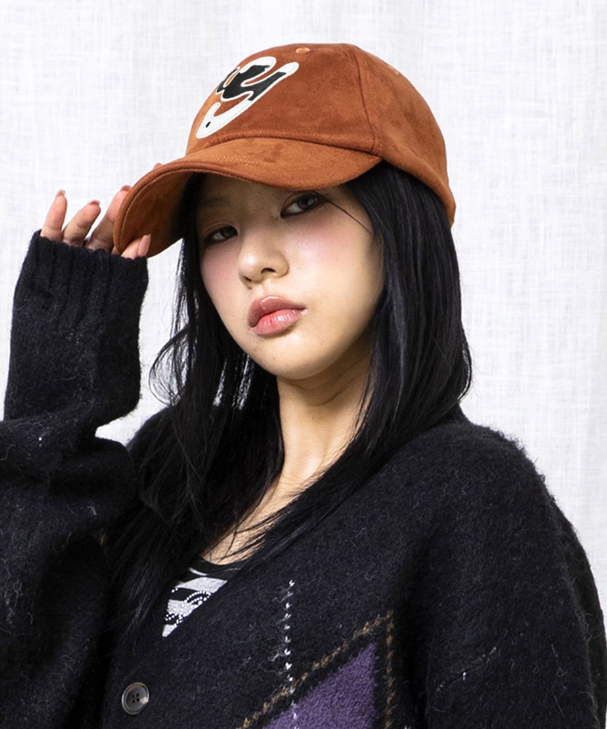 글랙(GLACK) GC073 헤어리 아플리케 스웨이드 볼캡 (BROWN)