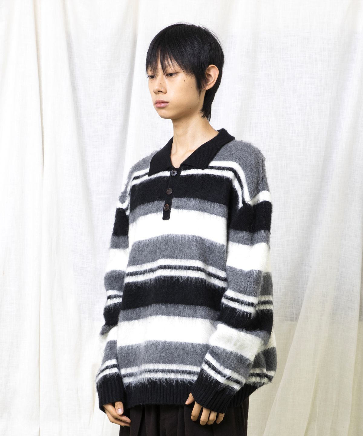 글랙(GLACK) GNT080 굿 윌 레트로 스트라이프 헤어리 니트 (BLACK)