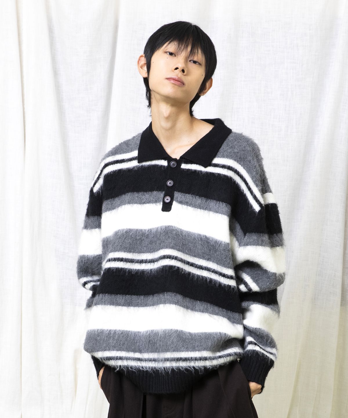 글랙(GLACK) GNT080 굿 윌 레트로 스트라이프 헤어리 니트 (BLACK)