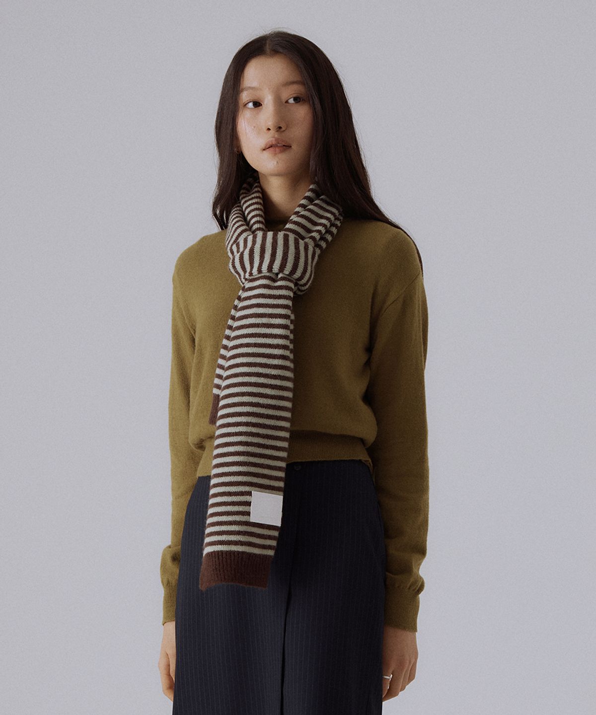 실른(SILN) Linea stripe knit muffler (BROWN/SAGE)