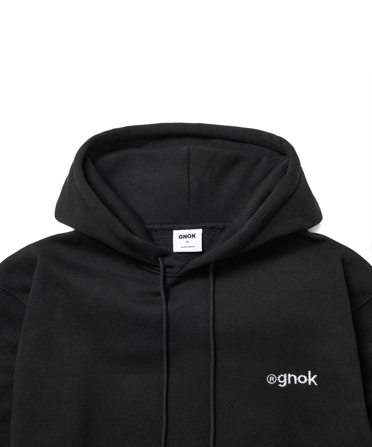 그노크(GNOK) (기모)스티치 로고 후드 티셔츠[블랙]