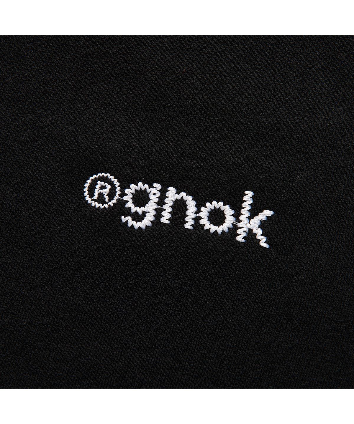 그노크(GNOK) (기모)스티치 로고 후드 티셔츠[블랙]
