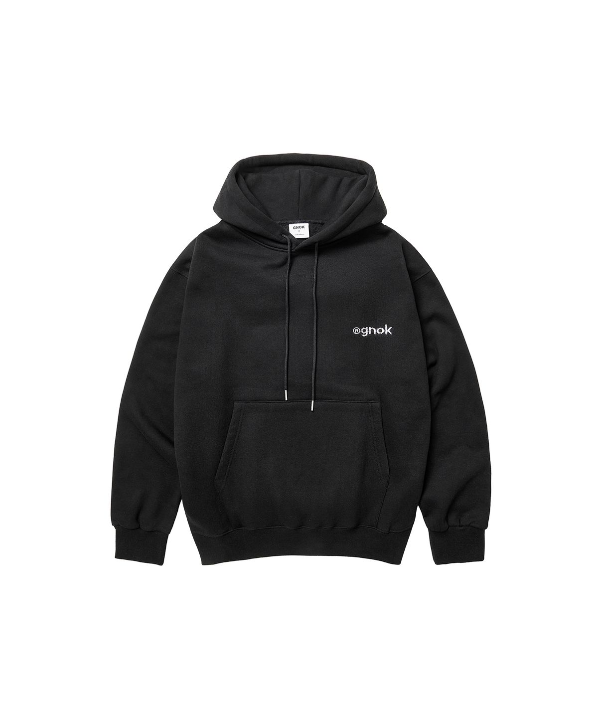 그노크(GNOK) (기모)스티치 로고 후드 티셔츠[블랙]