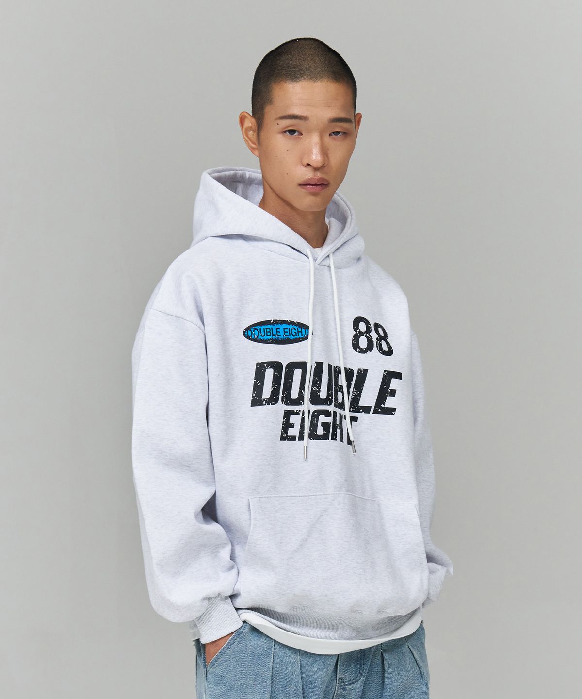 더블에잇(DOUBLE EIGHT) 88 크랙 후드 (화이트멜란지)
