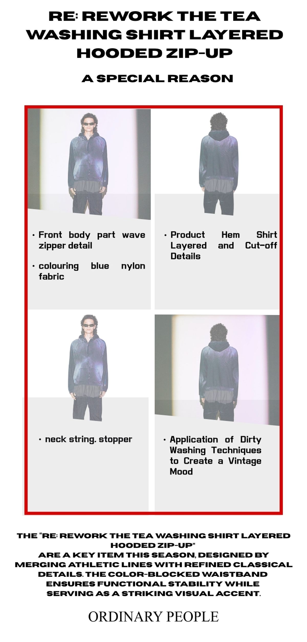 오디너리피플(ORDINARY PEOPLE) Re : Rework the Tea Washing Shirt Layered Hooded Zip-Up_Navy