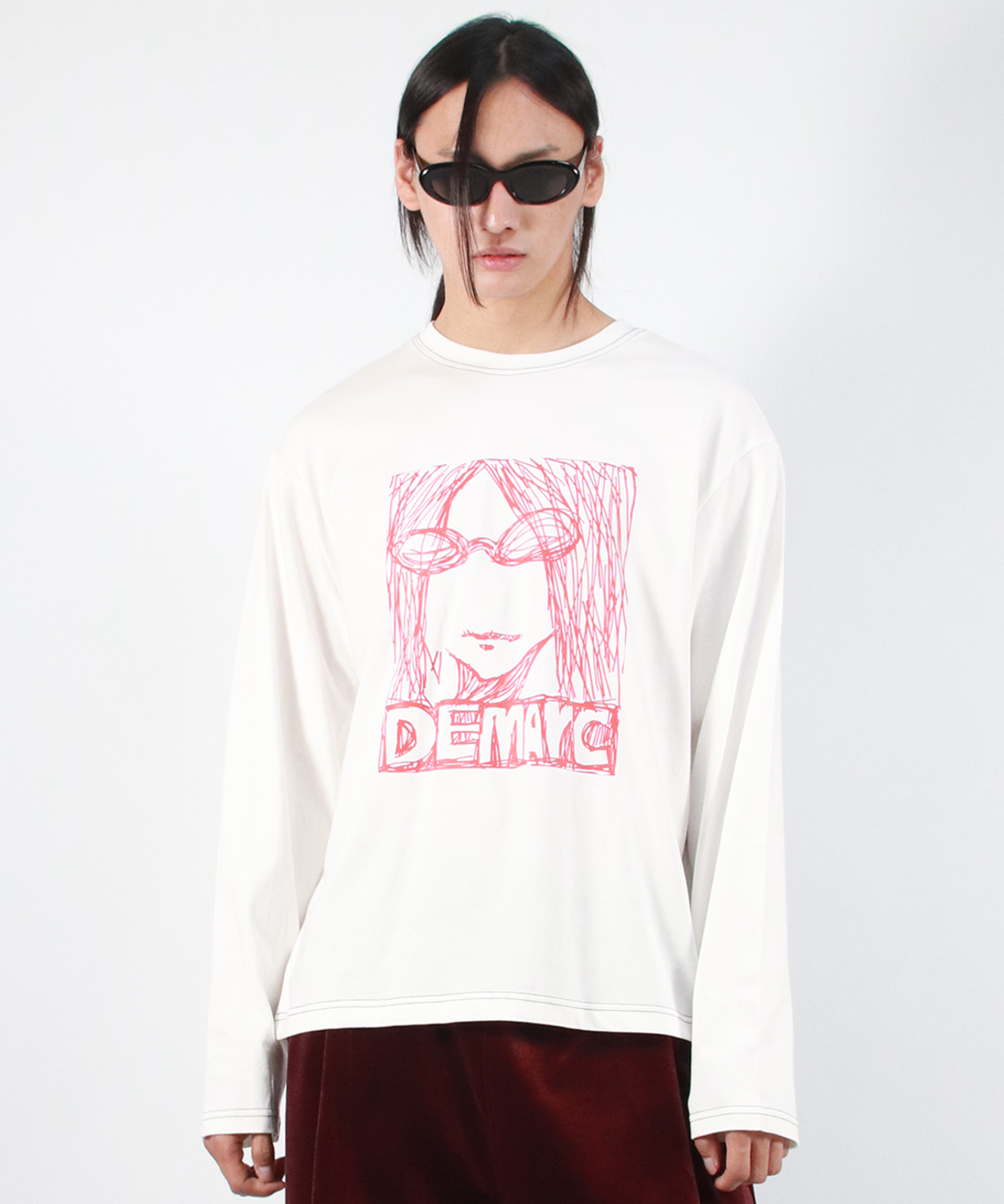드마크(DEMARC) M MARC ILLUST STITCH BOXY LONG SLEEVE - White