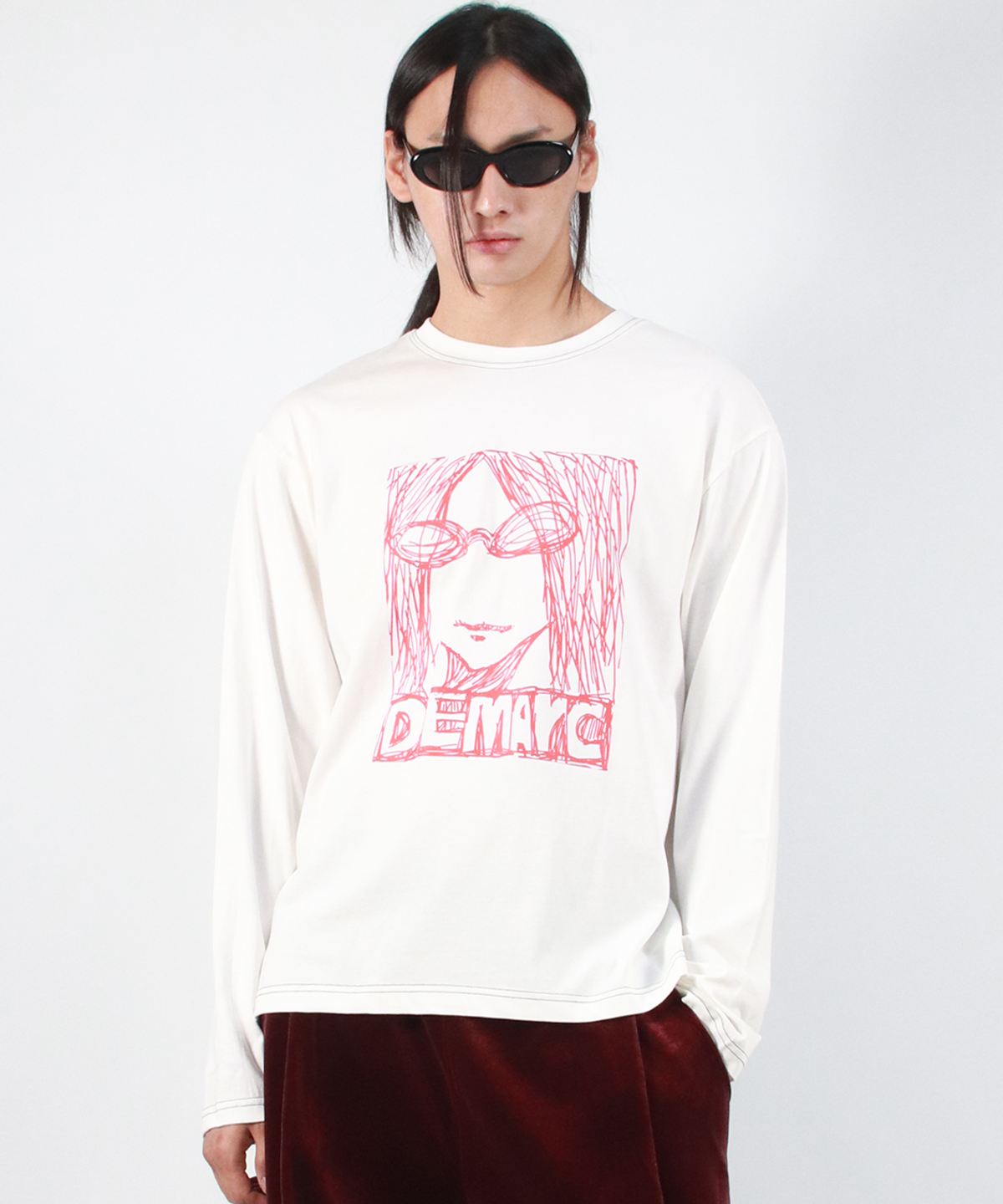 드마크(DEMARC) M MARC ILLUST STITCH BOXY LONG SLEEVE - White