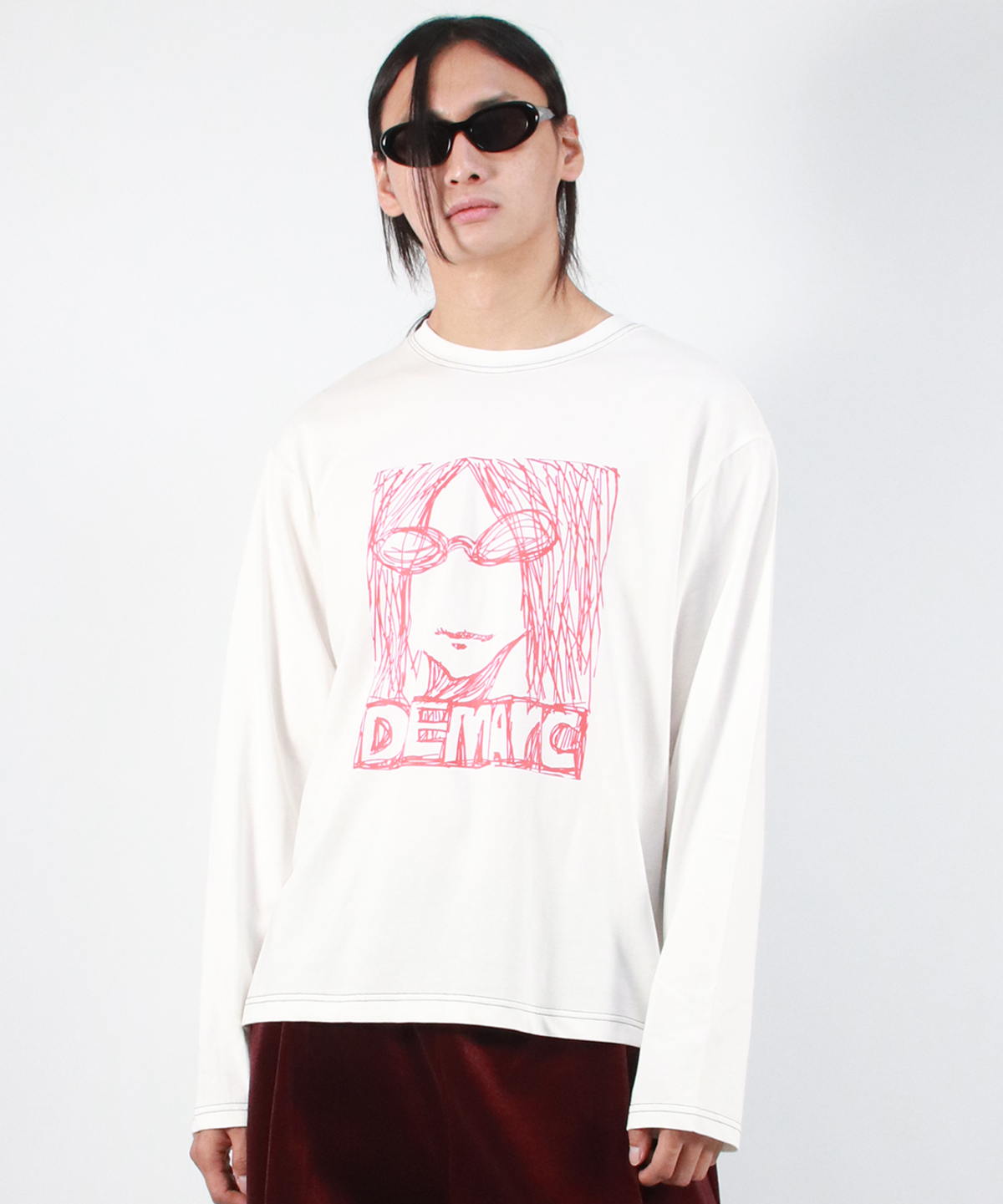 드마크(DEMARC) M MARC ILLUST STITCH BOXY LONG SLEEVE - White