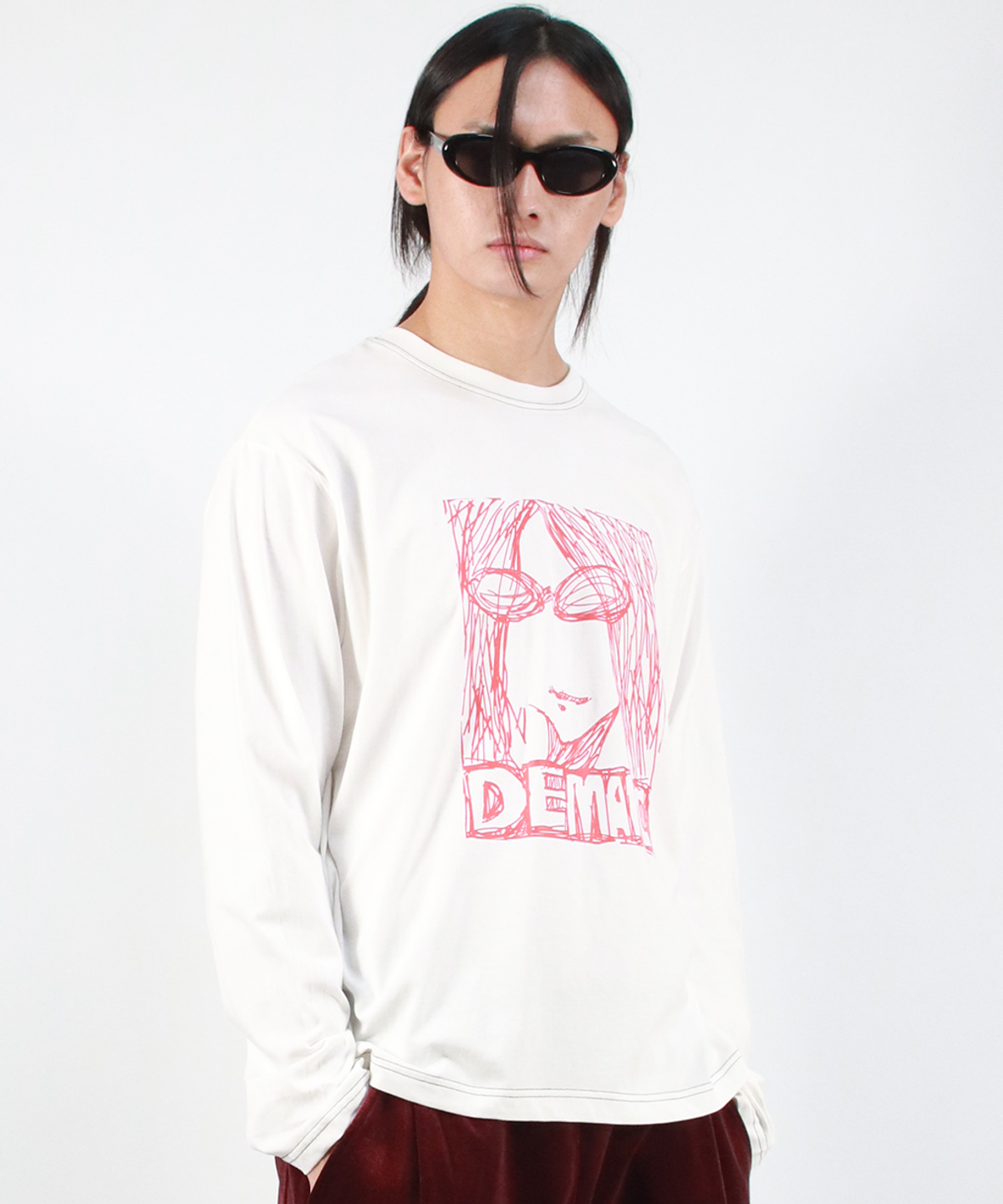 드마크(DEMARC) M MARC ILLUST STITCH BOXY LONG SLEEVE - White