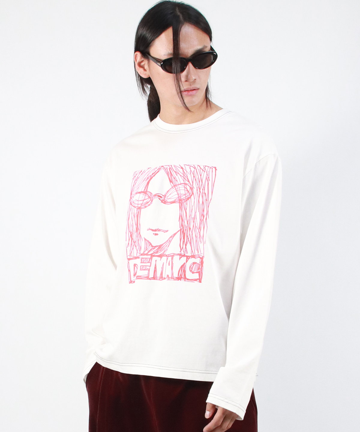 드마크(DEMARC) M MARC ILLUST STITCH BOXY LONG SLEEVE - White