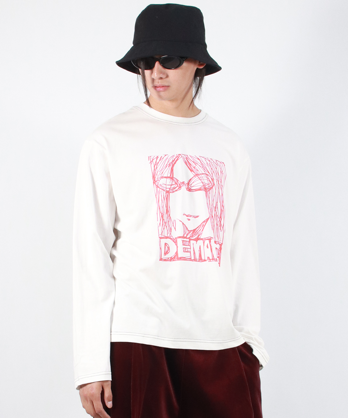 드마크(DEMARC) M MARC ILLUST STITCH BOXY LONG SLEEVE - White