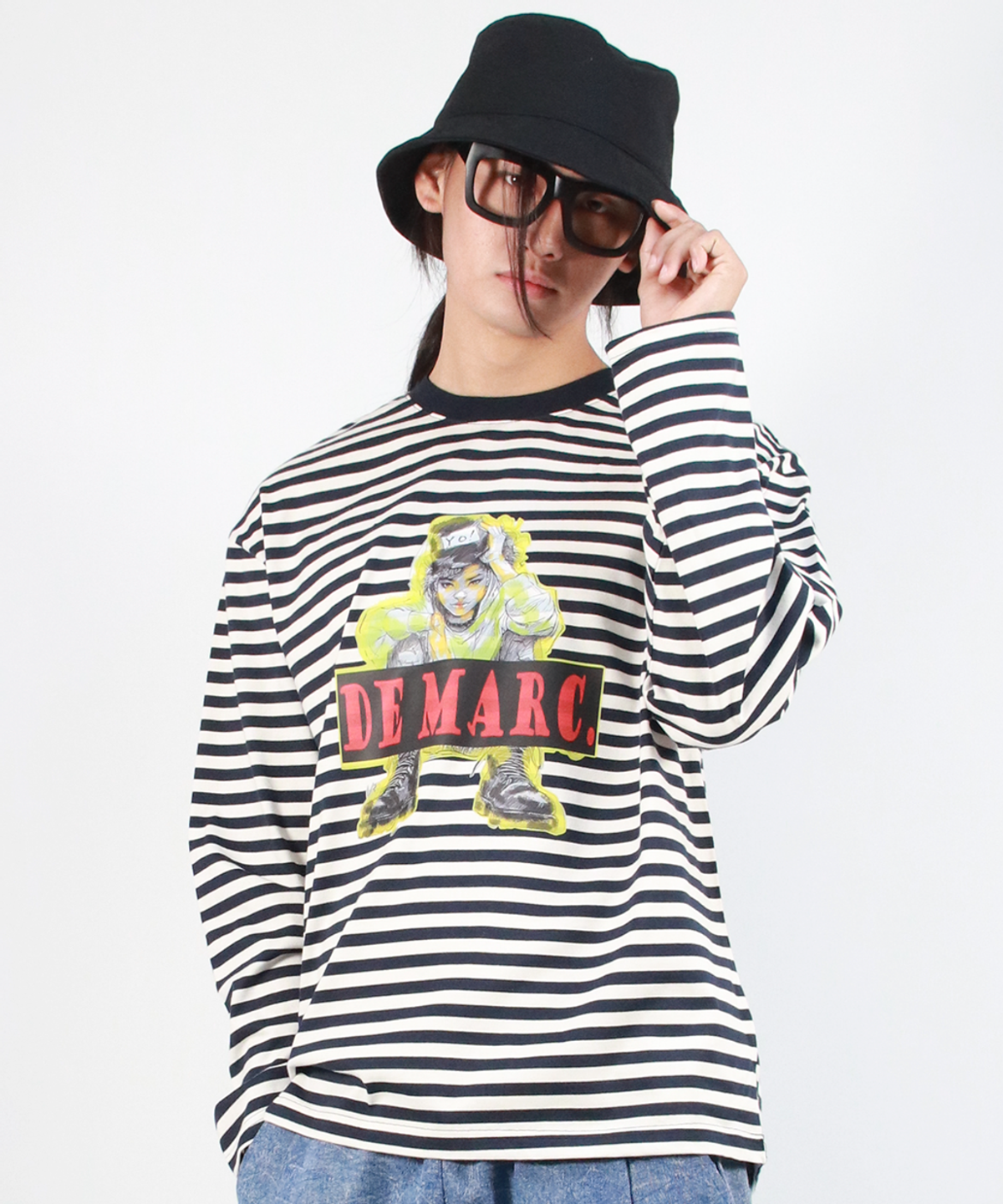 드마크(DEMARC) M STREET BOY STRIPE LOOSE FIT LONG SLEEVE -  Navy