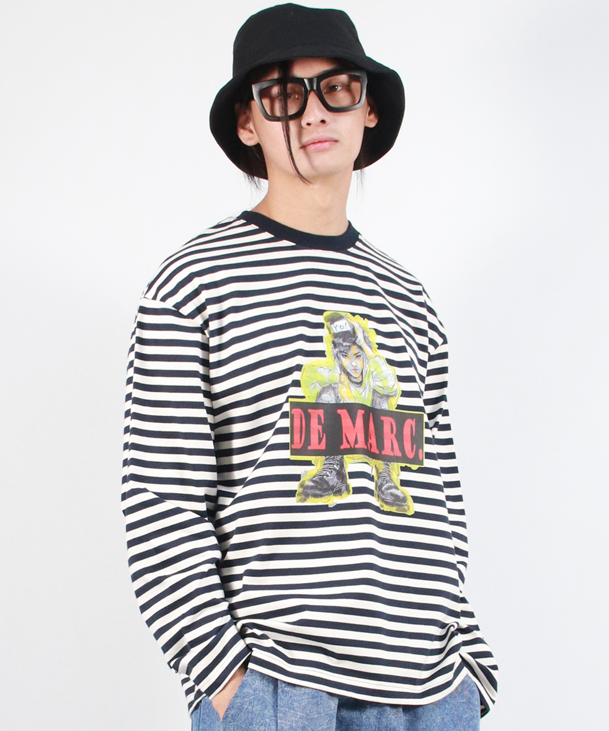 드마크(DEMARC) M STREET BOY STRIPE LOOSE FIT LONG SLEEVE -  Navy