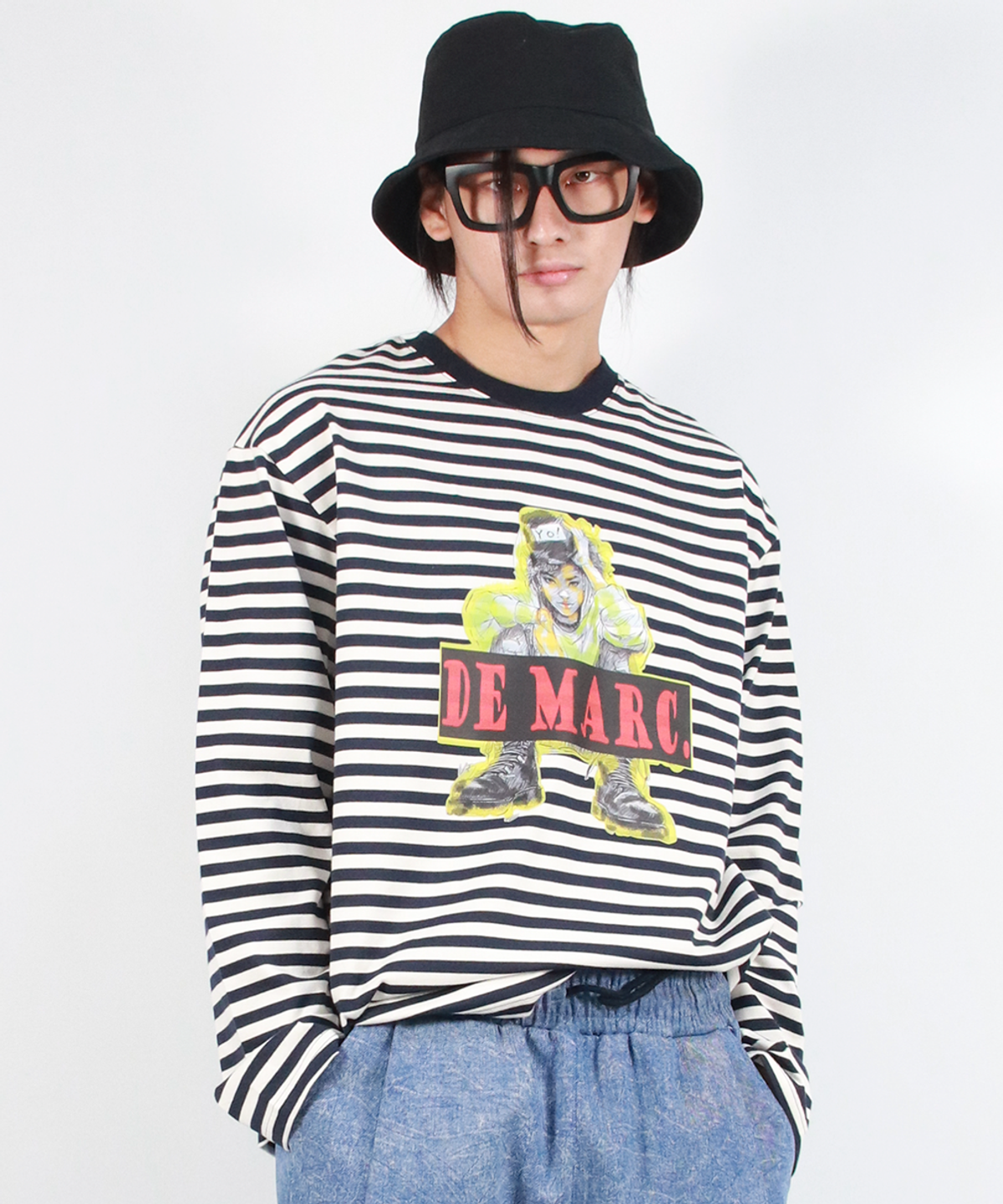드마크(DEMARC) M STREET BOY STRIPE LOOSE FIT LONG SLEEVE -  Navy