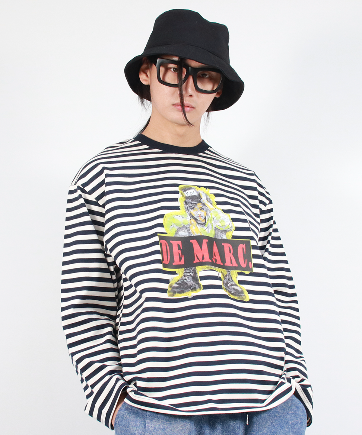드마크(DEMARC) M STREET BOY STRIPE LOOSE FIT LONG SLEEVE -  Navy