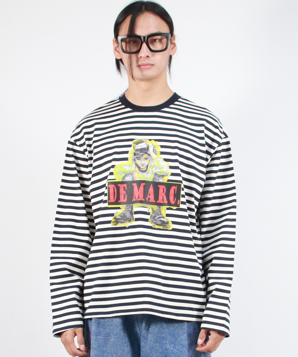 드마크(DEMARC) M STREET BOY STRIPE LOOSE FIT LONG SLEEVE -  Navy