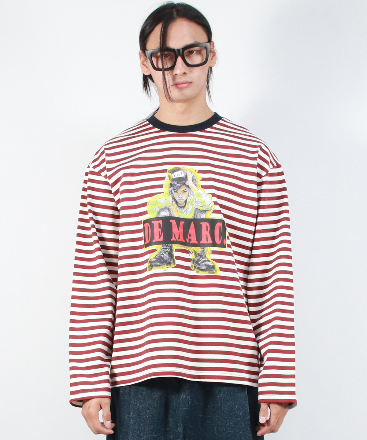 드마크(DEMARC) M STREET BOY STRIPE LOOSE FIT LONG SLEEVE -  Burgundy