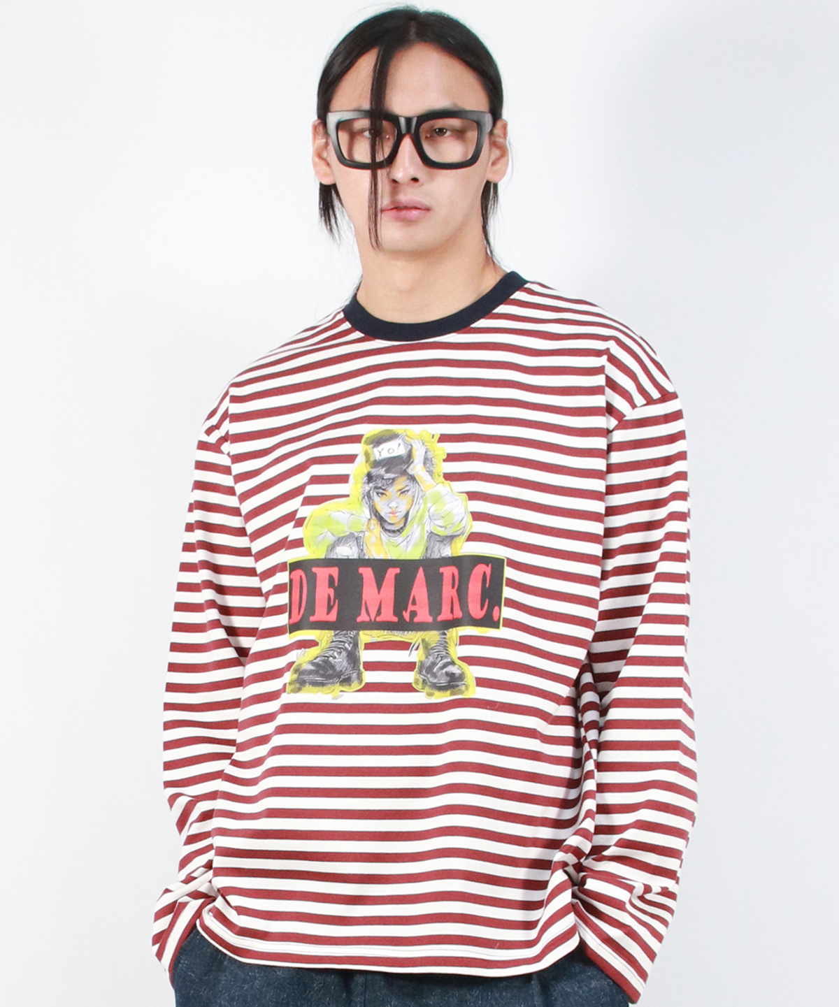 드마크(DEMARC) M STREET BOY STRIPE LOOSE FIT LONG SLEEVE -  Burgundy