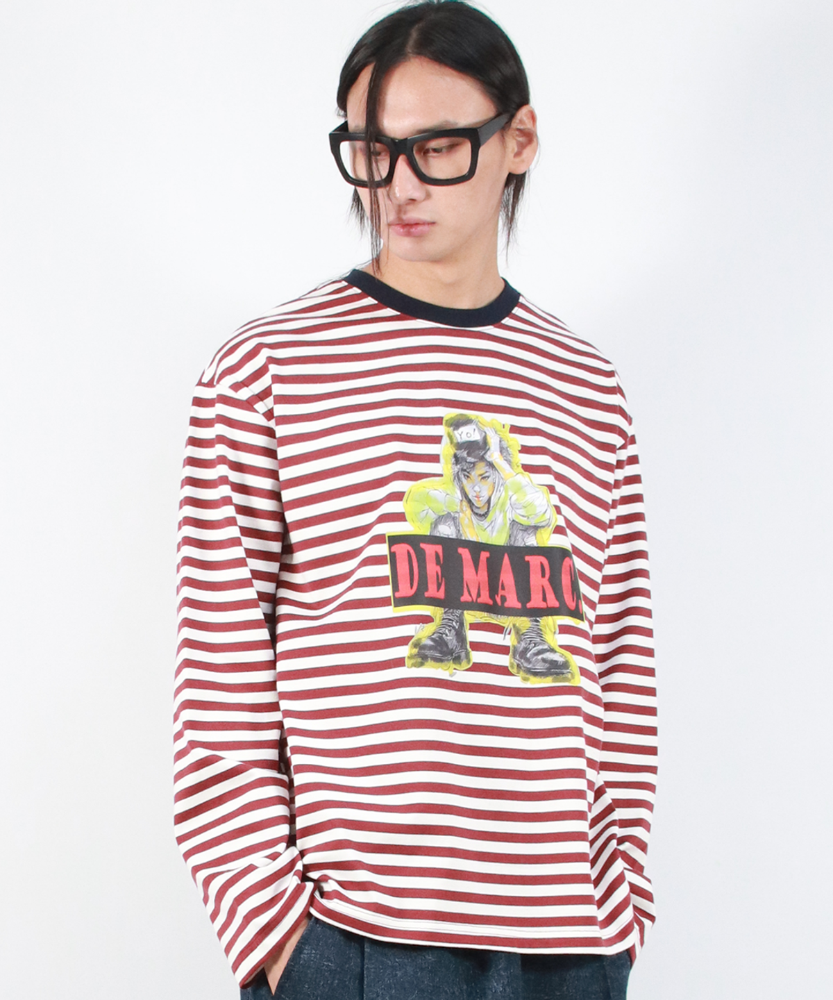 드마크(DEMARC) M STREET BOY STRIPE LOOSE FIT LONG SLEEVE -  Burgundy