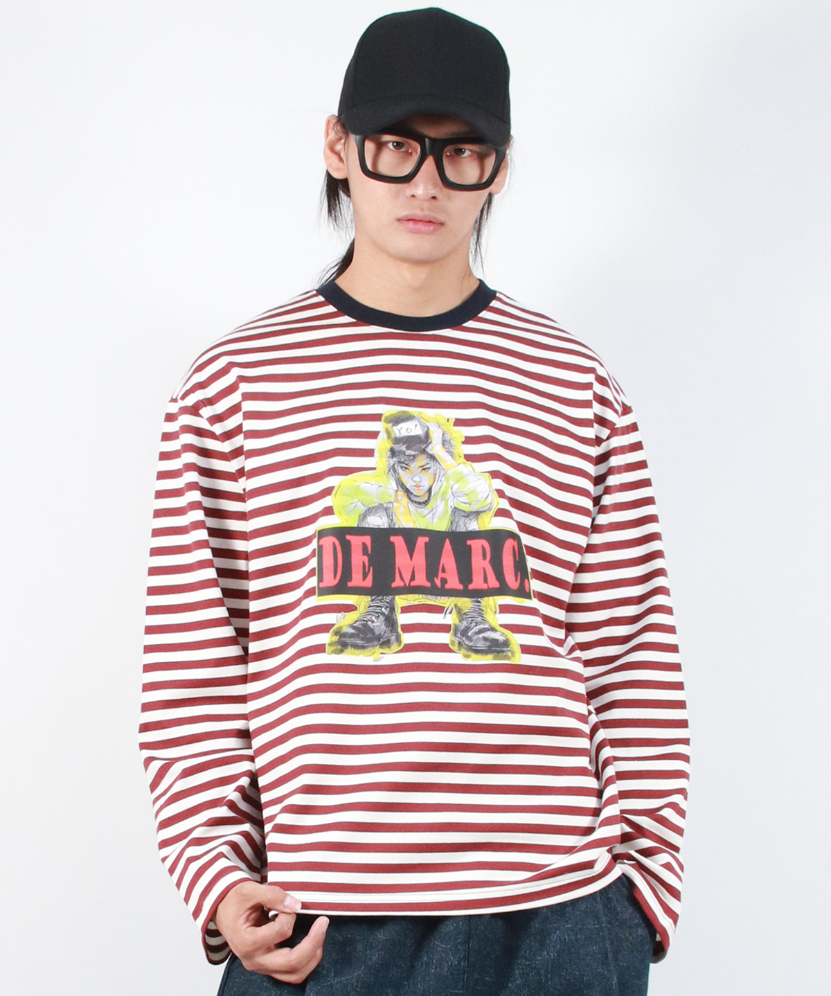 드마크(DEMARC) M STREET BOY STRIPE LOOSE FIT LONG SLEEVE -  Burgundy