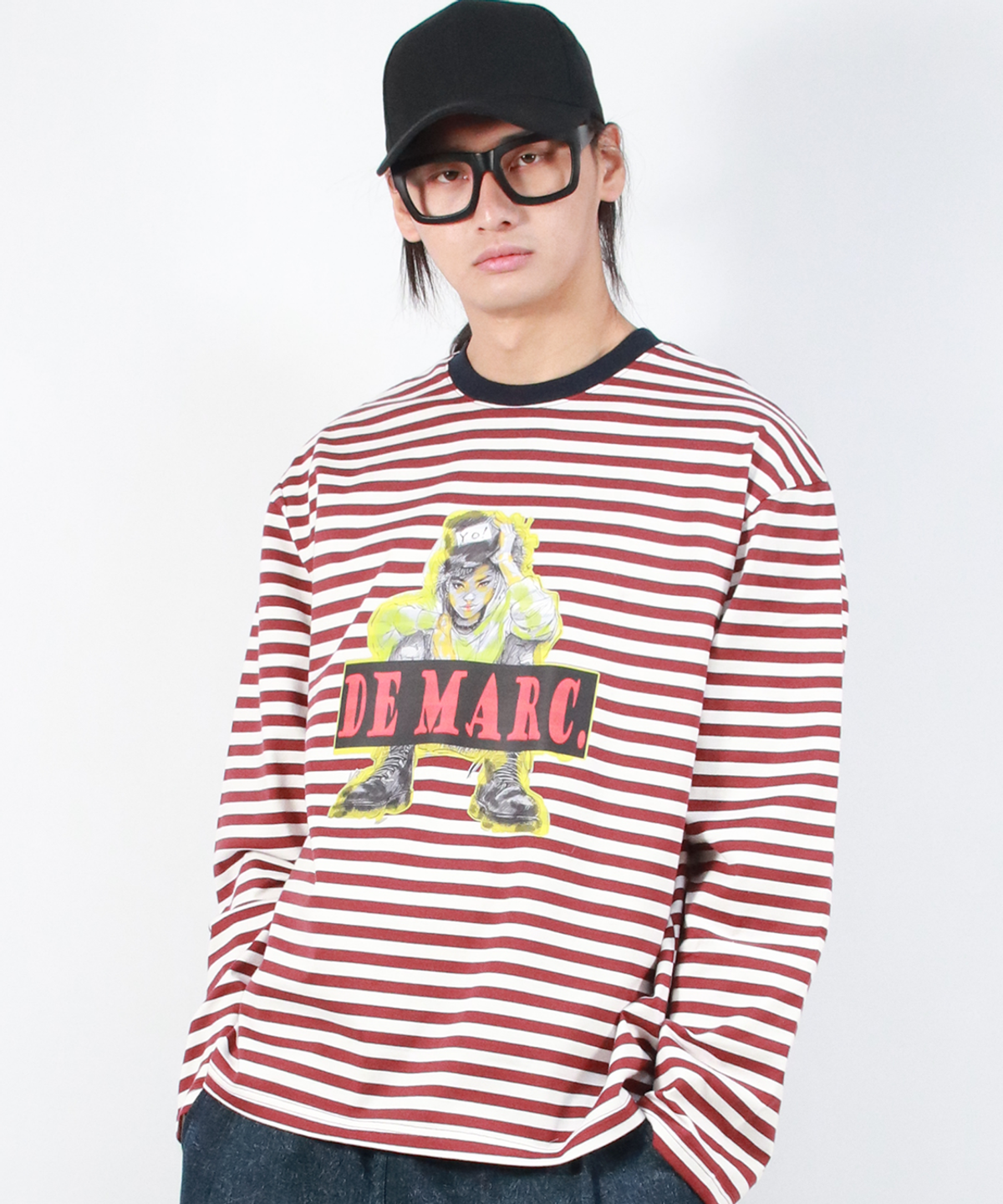 드마크(DEMARC) M STREET BOY STRIPE LOOSE FIT LONG SLEEVE -  Burgundy