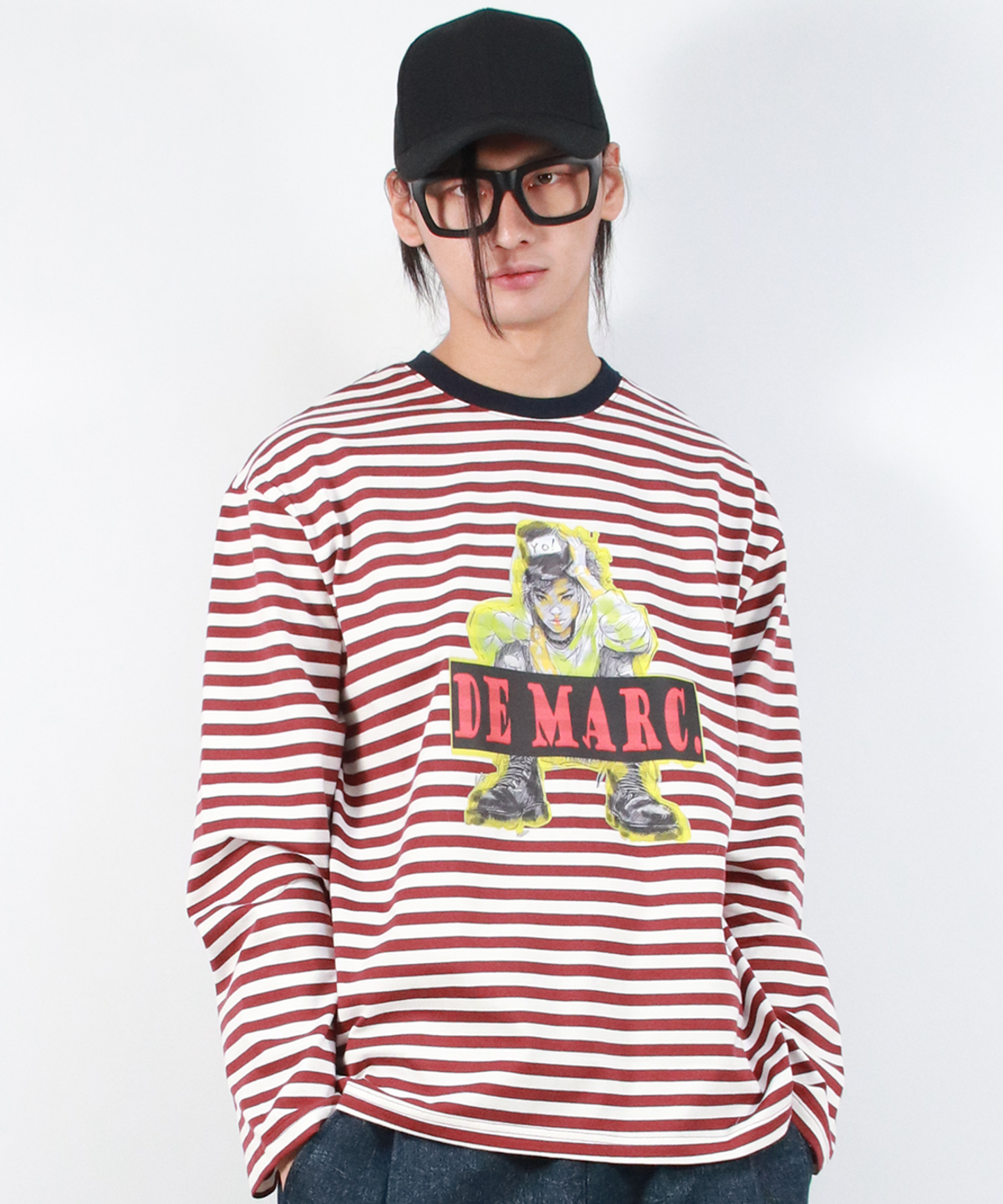 드마크(DEMARC) M STREET BOY STRIPE LOOSE FIT LONG SLEEVE -  Burgundy