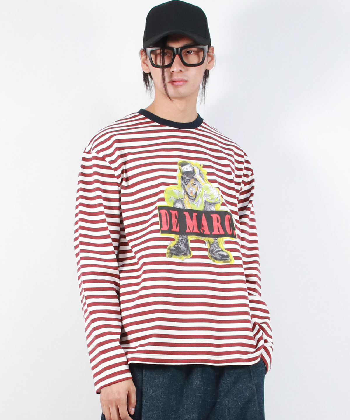 드마크(DEMARC) M STREET BOY STRIPE LOOSE FIT LONG SLEEVE -  Burgundy