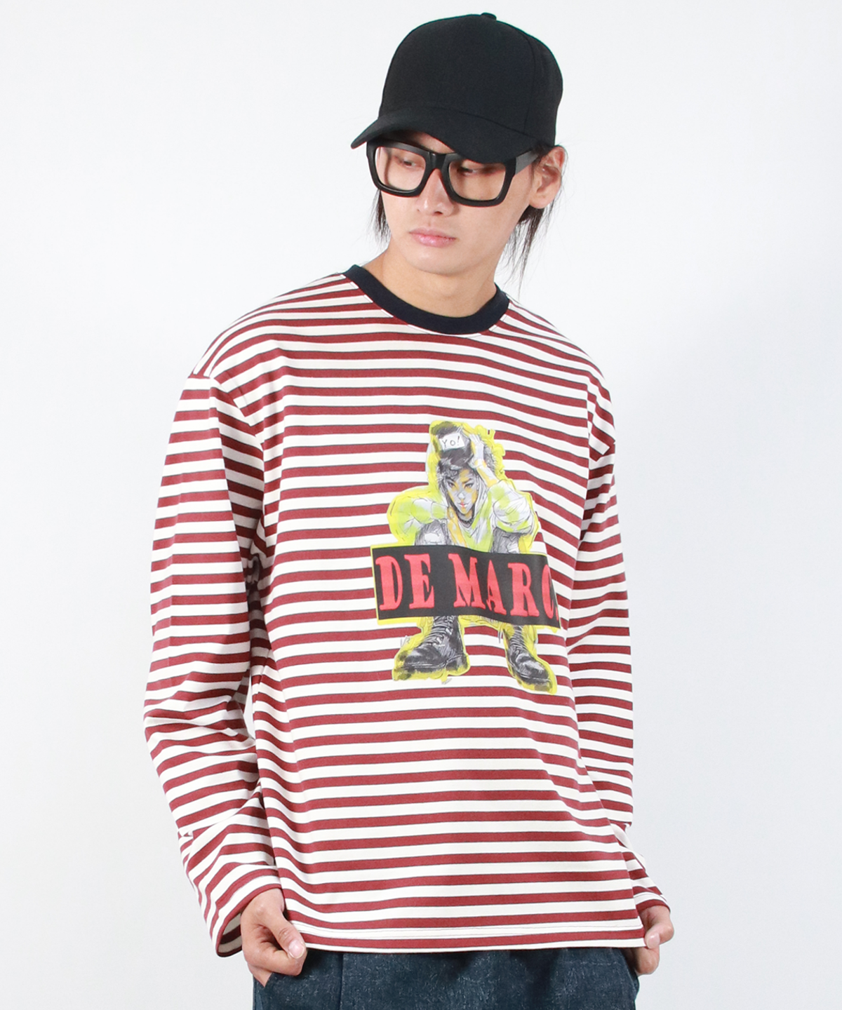 드마크(DEMARC) M STREET BOY STRIPE LOOSE FIT LONG SLEEVE -  Burgundy