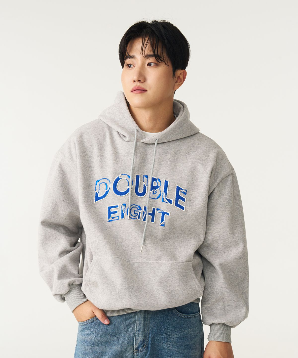 더블에잇(DOUBLE EIGHT) 웨이브 자수 후드 (그레이)