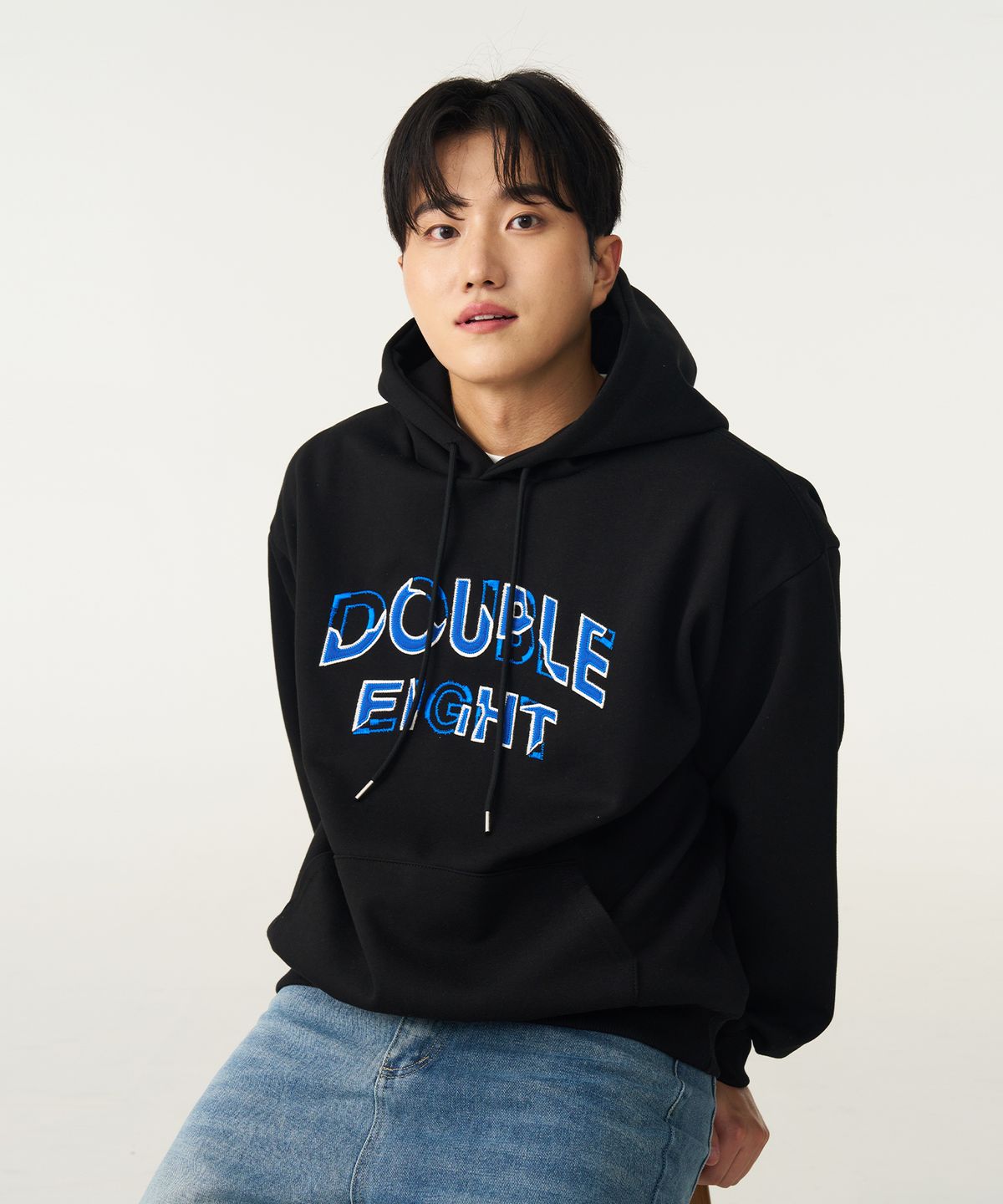 더블에잇(DOUBLE EIGHT) 웨이브 자수 후드 (블랙)