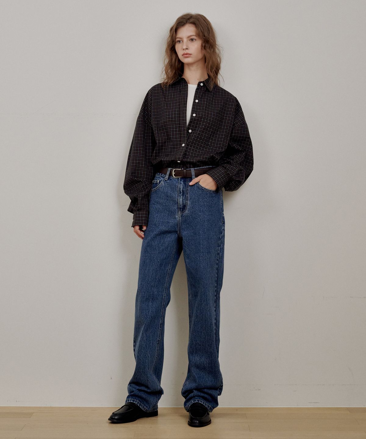 로시로우(LOSSYROW) Classic Check Loose Shirt Dark Navy