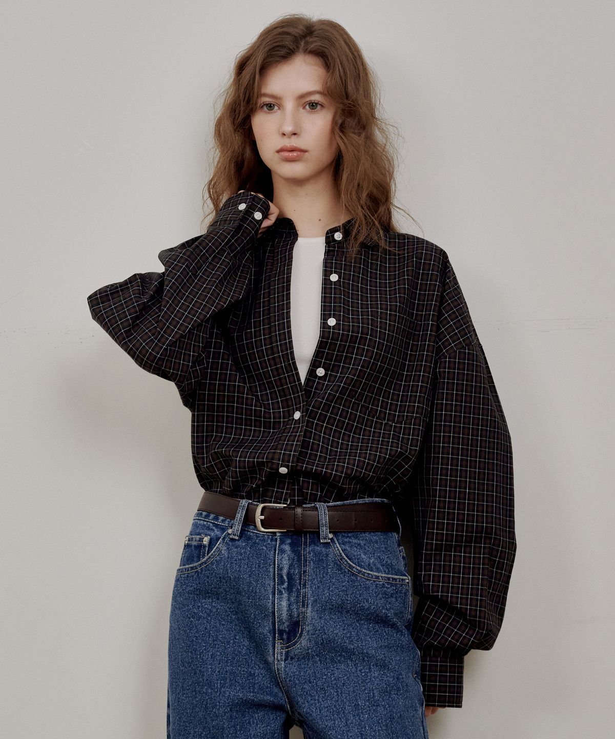 로시로우(LOSSYROW) Classic Check Loose Shirt Dark Navy