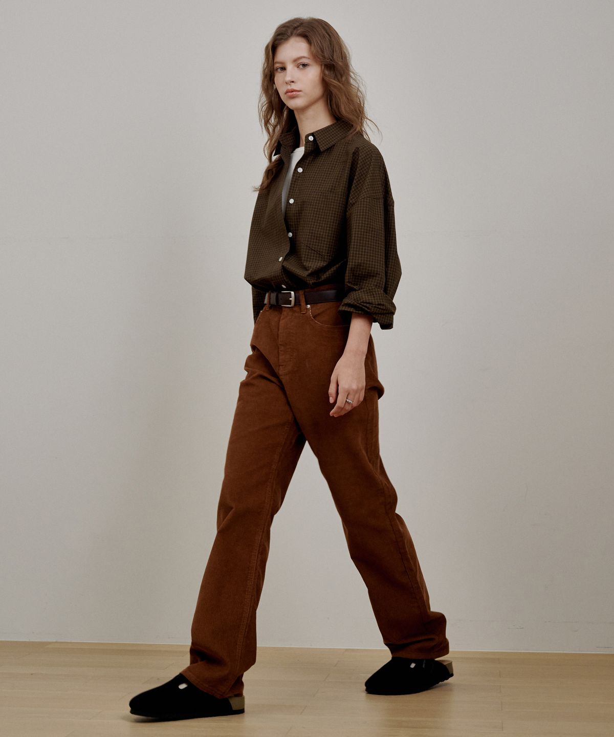로시로우(LOSSYROW) Mini Check Loose Shirt Brown