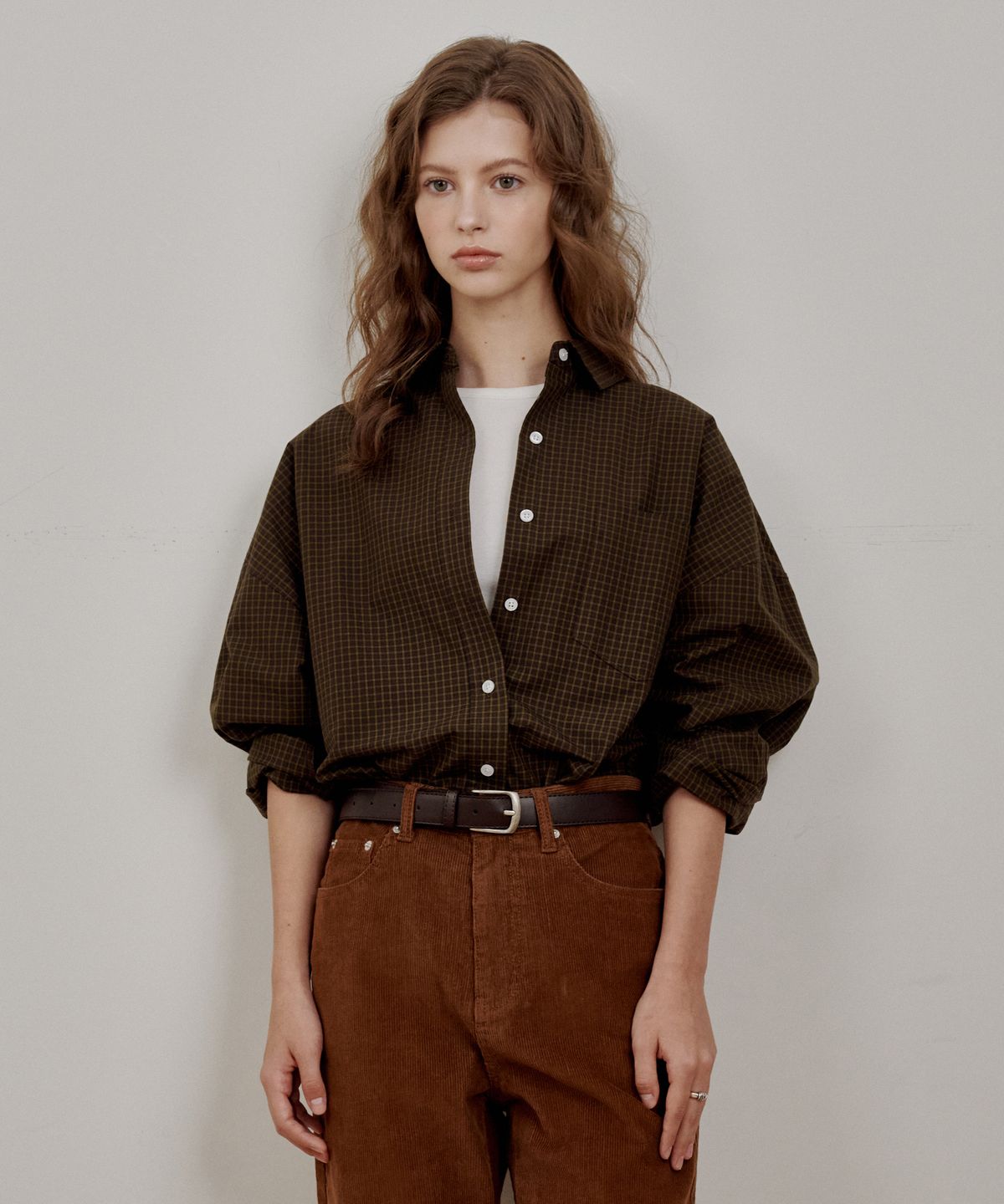 로시로우(LOSSYROW) Mini Check Loose Shirt Brown