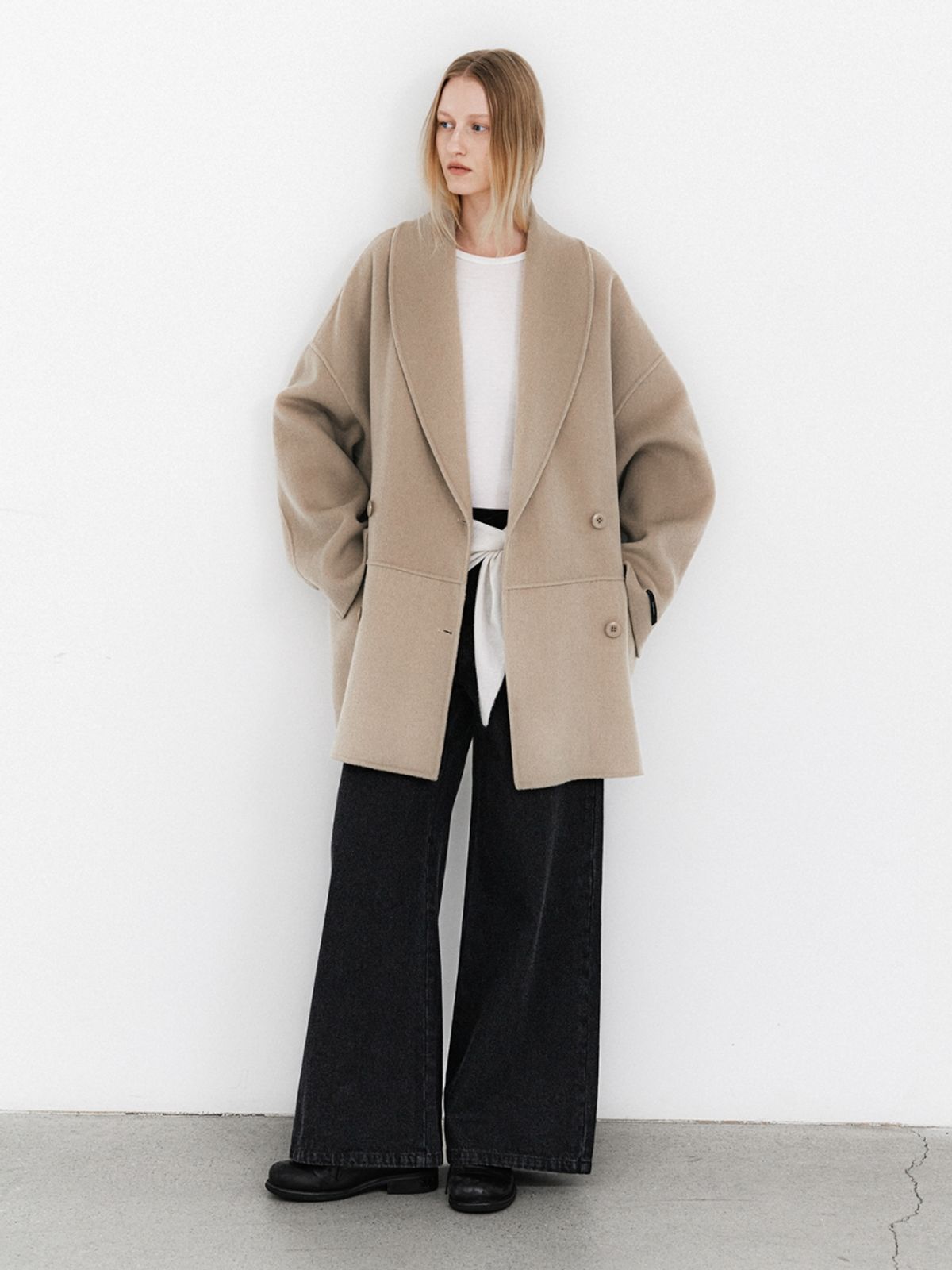 아틀리에 나인(ATELIER NAIN) SHAWL COLLAR WOOL HANDMADE HALF COAT (CT-1458)