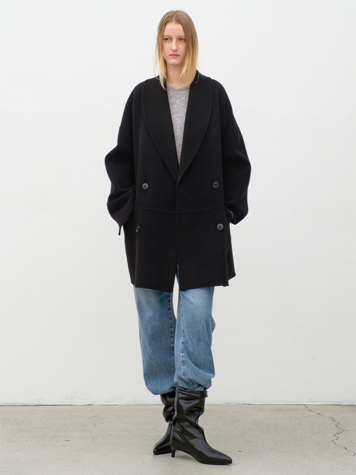 아틀리에 나인(ATELIER NAIN) SHAWL COLLAR WOOL HANDMADE HALF COAT (CT-1458)