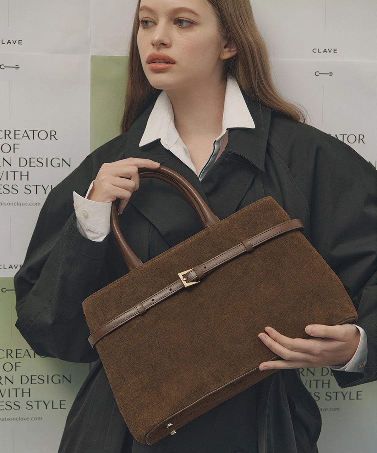끌라베(CLAVE) 루나 스웨이드 브라운 토트백 (LUNA Suede brown Tote Bag)
