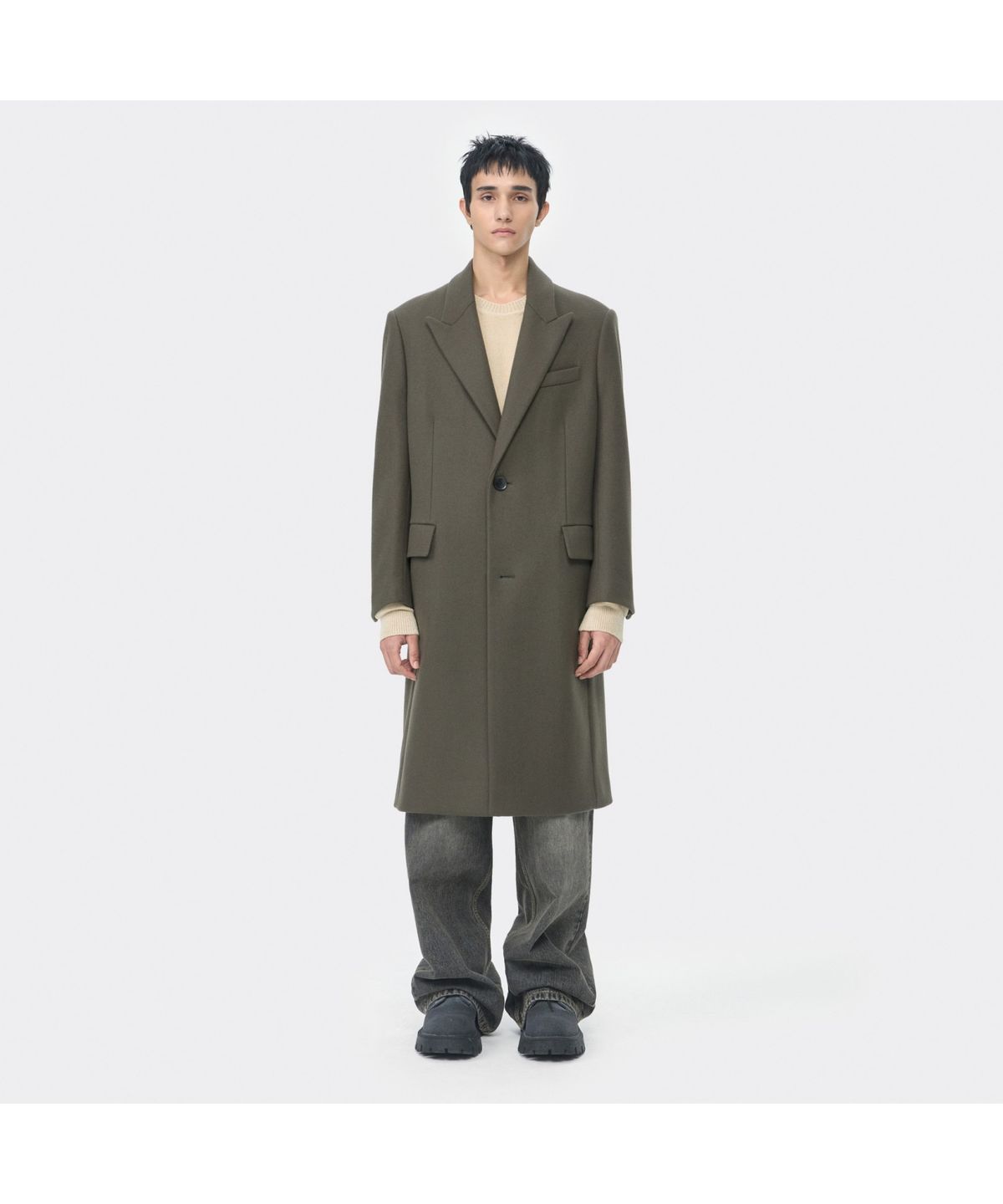 커스텀멜로우(CUSTOMELLOW) Beige Oversized Fit Peaked Lapel Coat CWCAW25712BED
