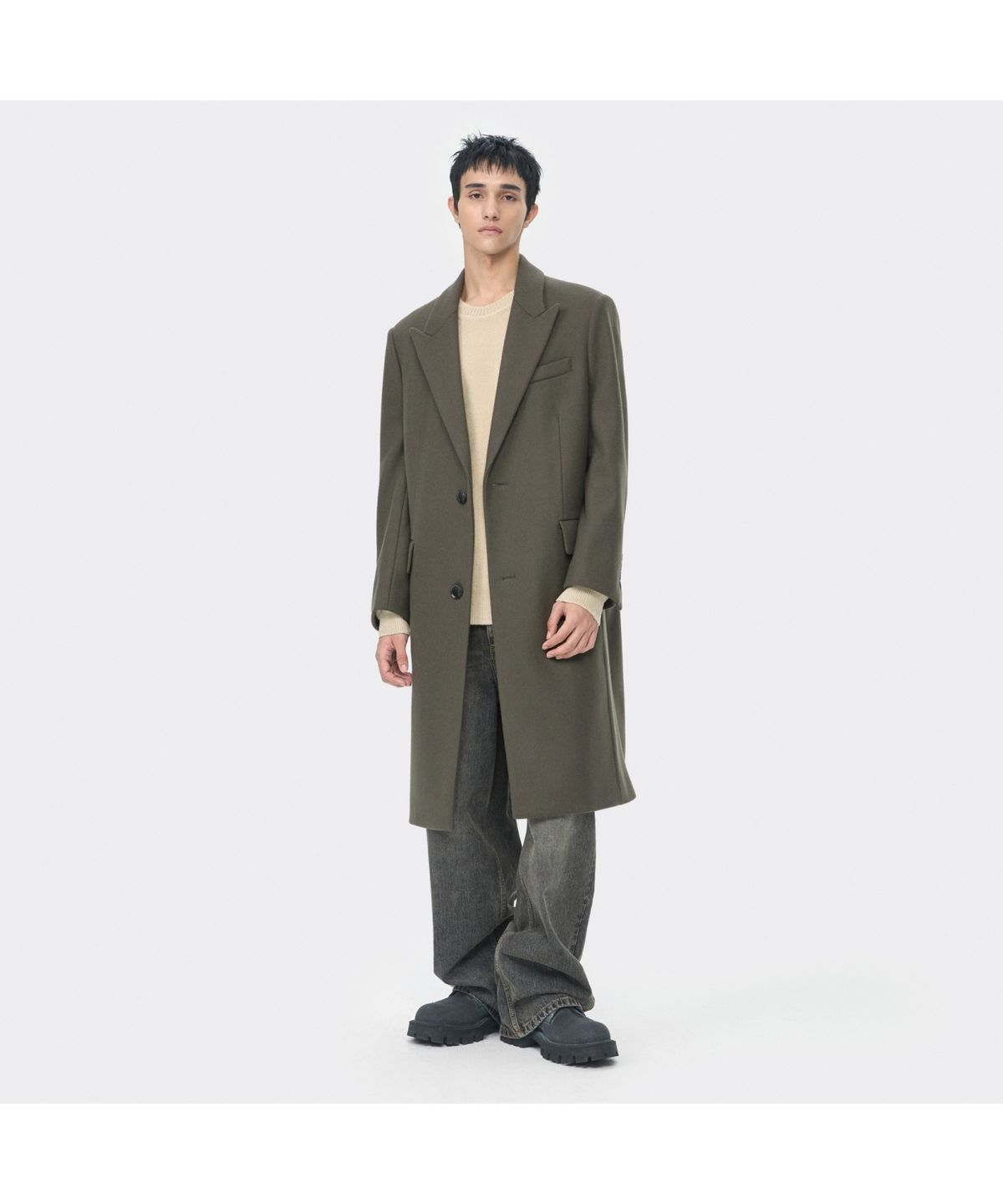 커스텀멜로우(CUSTOMELLOW) Beige Oversized Fit Peaked Lapel Coat CWCAW25712BED