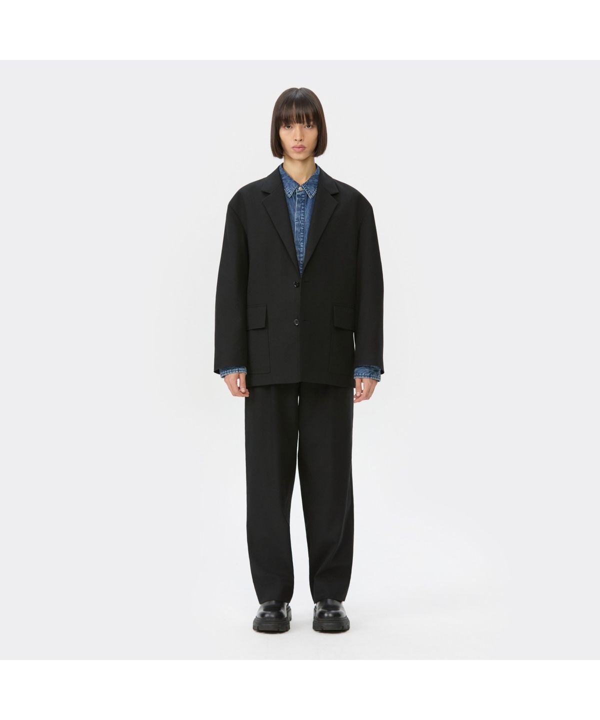 커스텀멜로우(CUSTOMELLOW) Black Oversized Fit Cotton Wool Setup Jacket CWJAW25642BKX