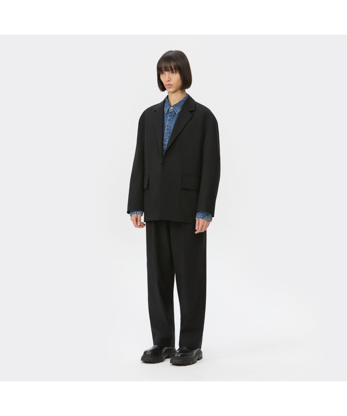 커스텀멜로우(CUSTOMELLOW) Black Oversized Fit Cotton Wool Setup Jacket CWJAW25642BKX