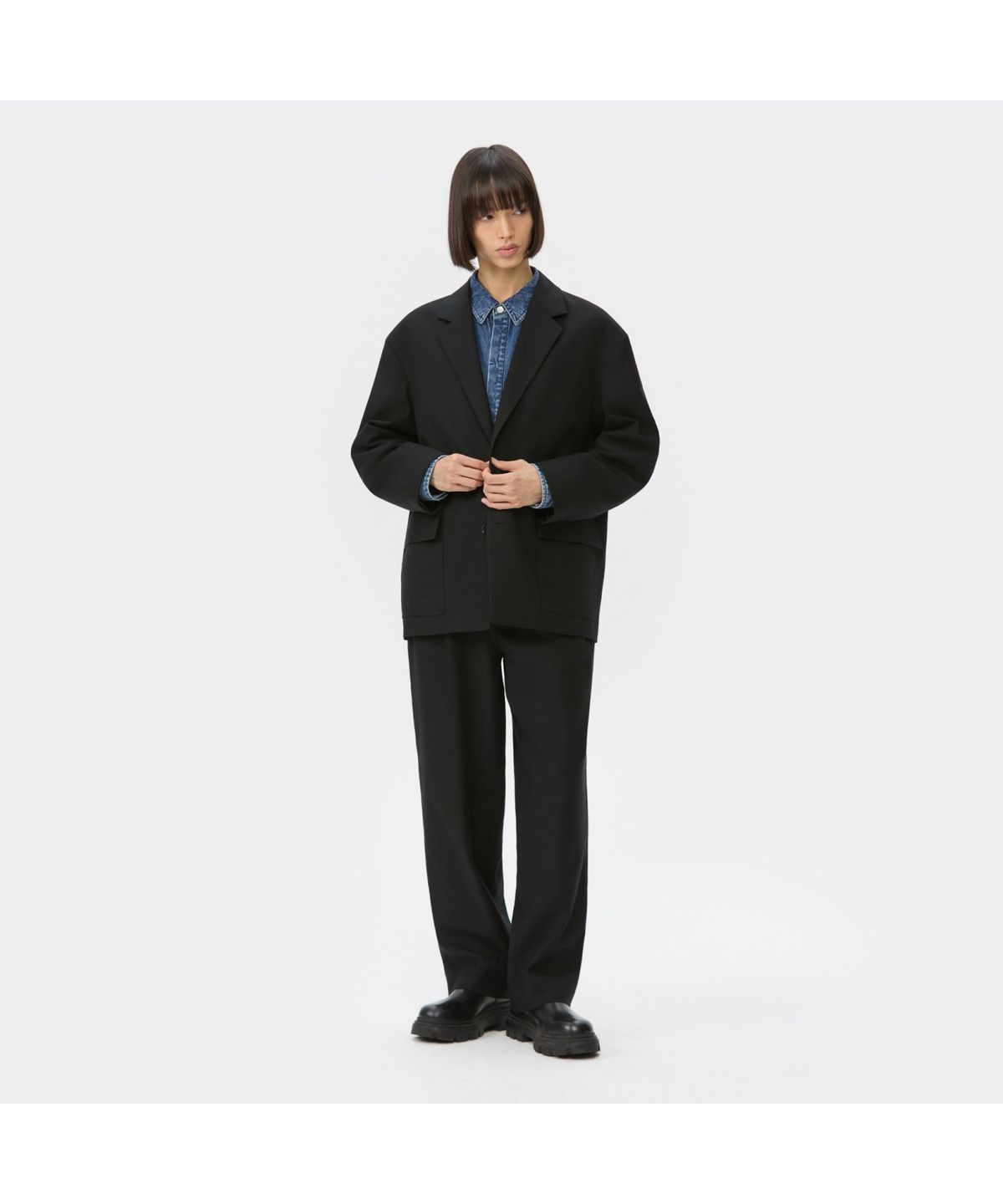 커스텀멜로우(CUSTOMELLOW) Black Oversized Fit Cotton Wool Setup Jacket CWJAW25642BKX