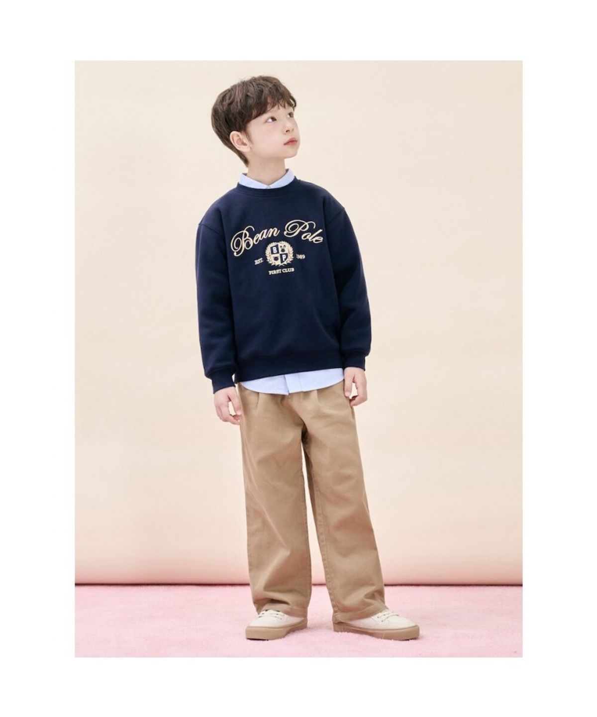 빈폴 키즈(BEANPOLE KIDS) 레터링 자수 기모 스웨트 셔츠  네이비 (BI5X41U12R) (BI5X41U12R)