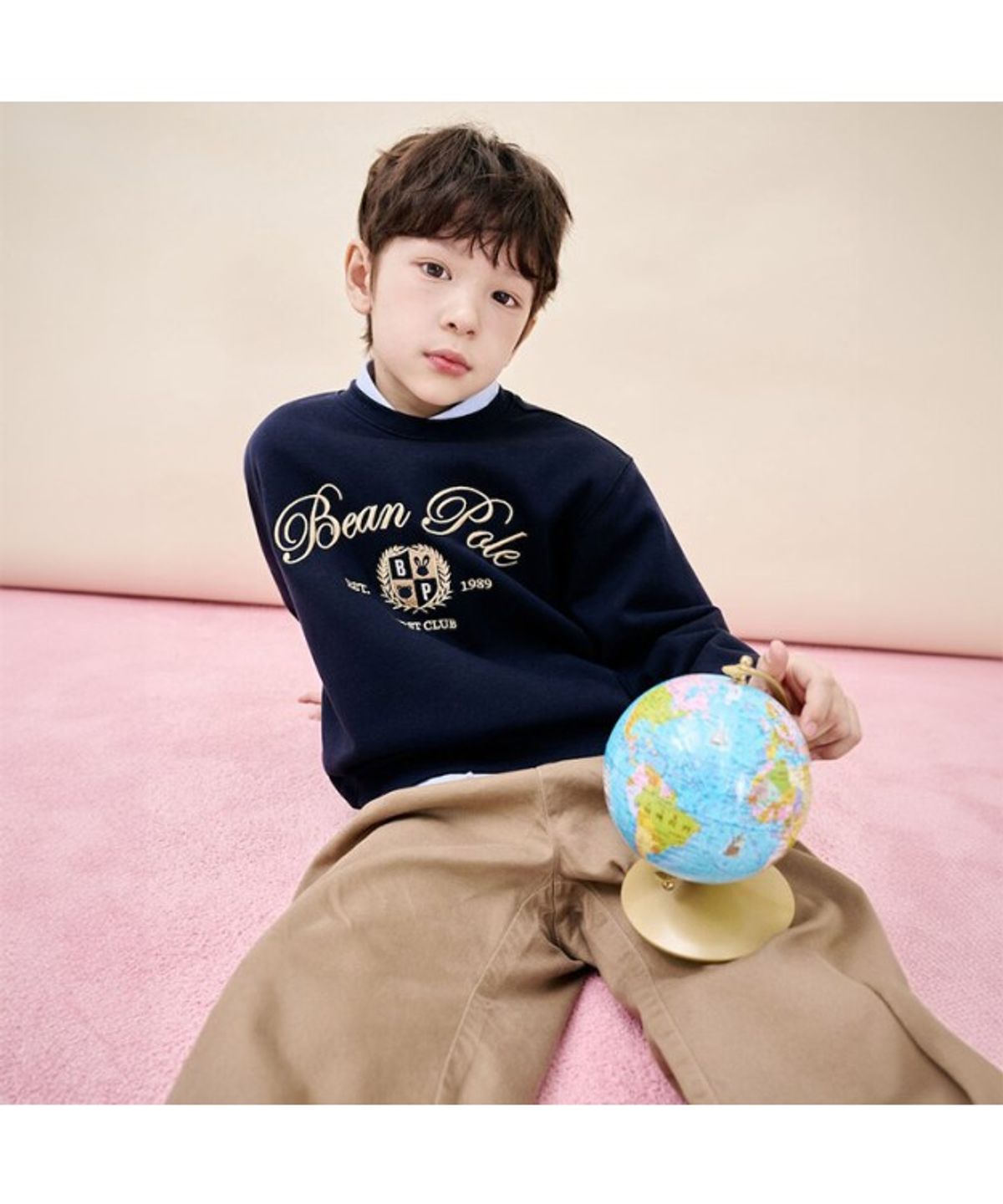 빈폴 키즈(BEANPOLE KIDS) 레터링 자수 기모 스웨트 셔츠  네이비 (BI5X41U12R) (BI5X41U12R)