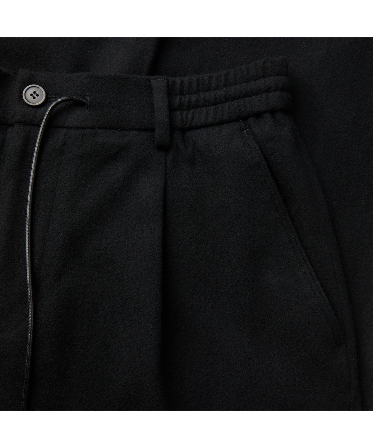커스텀멜로우(CUSTOMELLOW) Black Wide Fit Tuck Wool Pants CWPAW25844BKX
